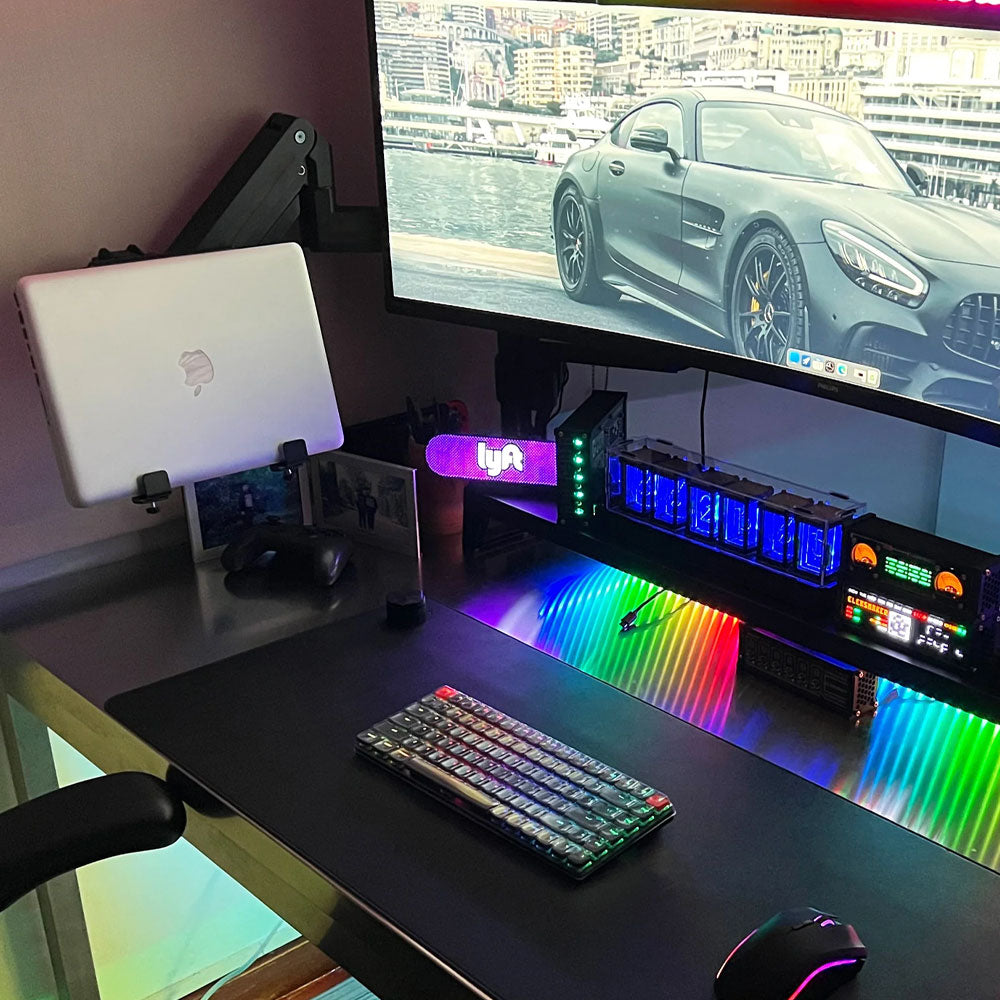 ULTRARM monitor arm and Moodular wooden monitor stand — modular, ergonomic, and designed for VISION ultrawide monitors. Enhances comfort, saves space, and elevates your workspace with precision craftsmanship.