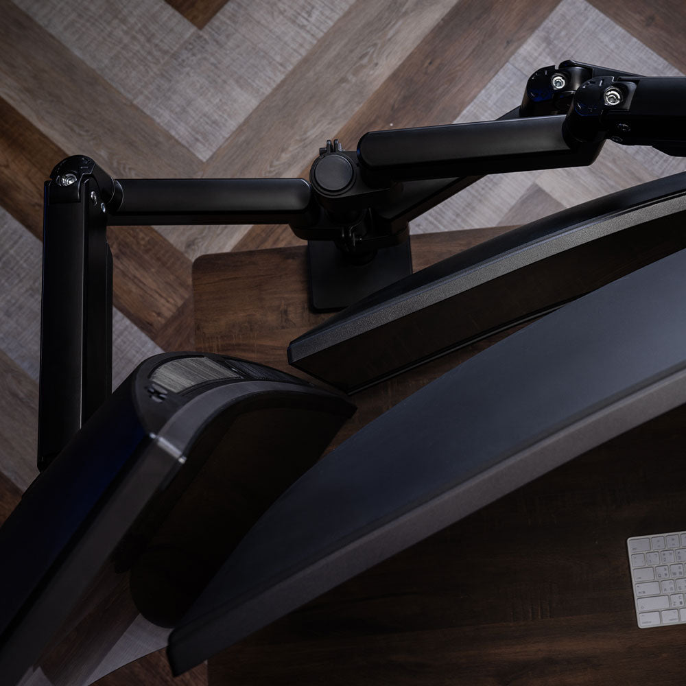 ULTRARM monitor arm and Moodular wooden monitor stand — modular, ergonomic, and designed for VISION ultrawide monitors. Enhances comfort, saves space, and elevates your workspace with precision craftsmanship.