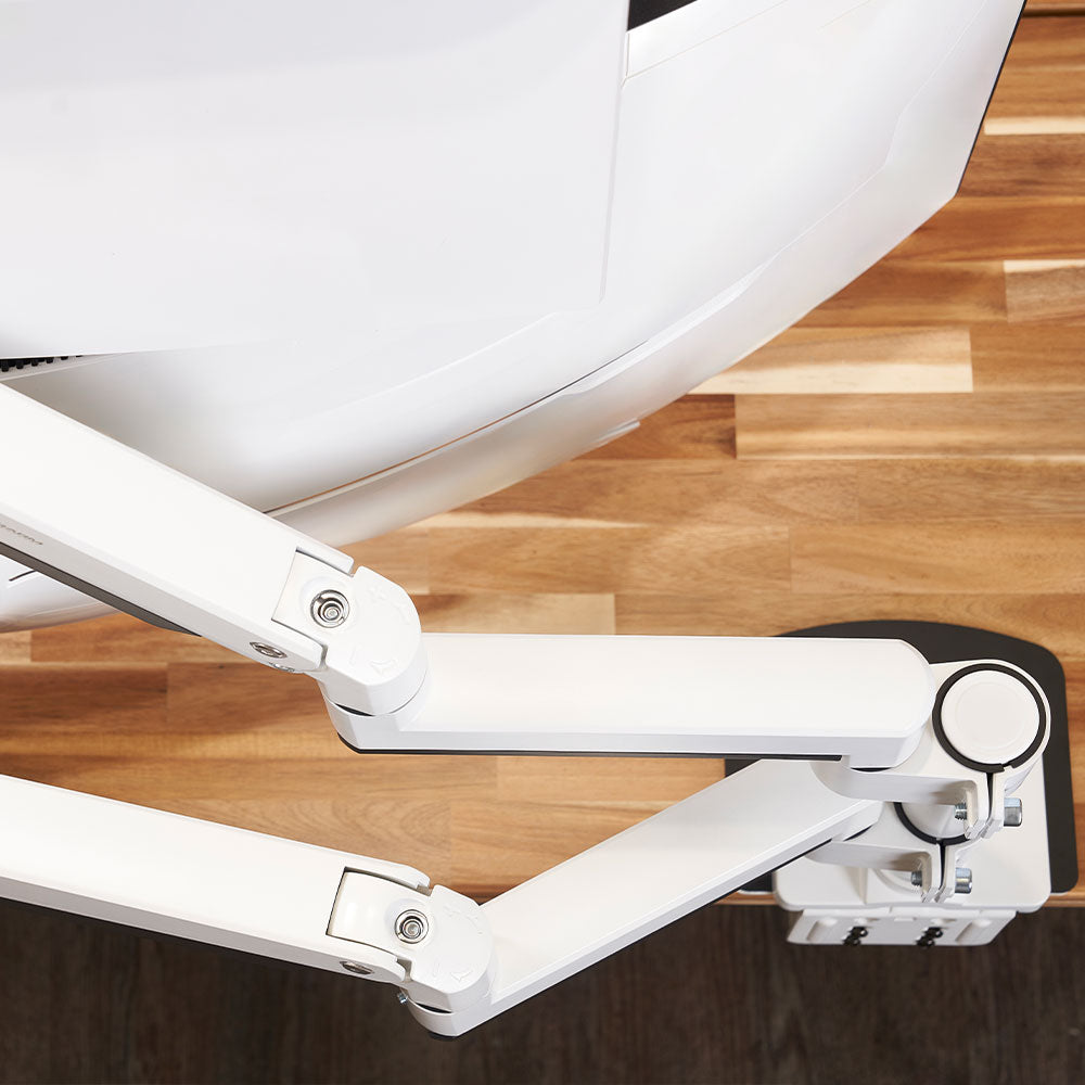 ULTRARM monitor arm and Moodular wooden monitor stand — modular, ergonomic, and designed for VISION ultrawide monitors. Enhances comfort, saves space, and elevates your workspace with precision craftsmanship.