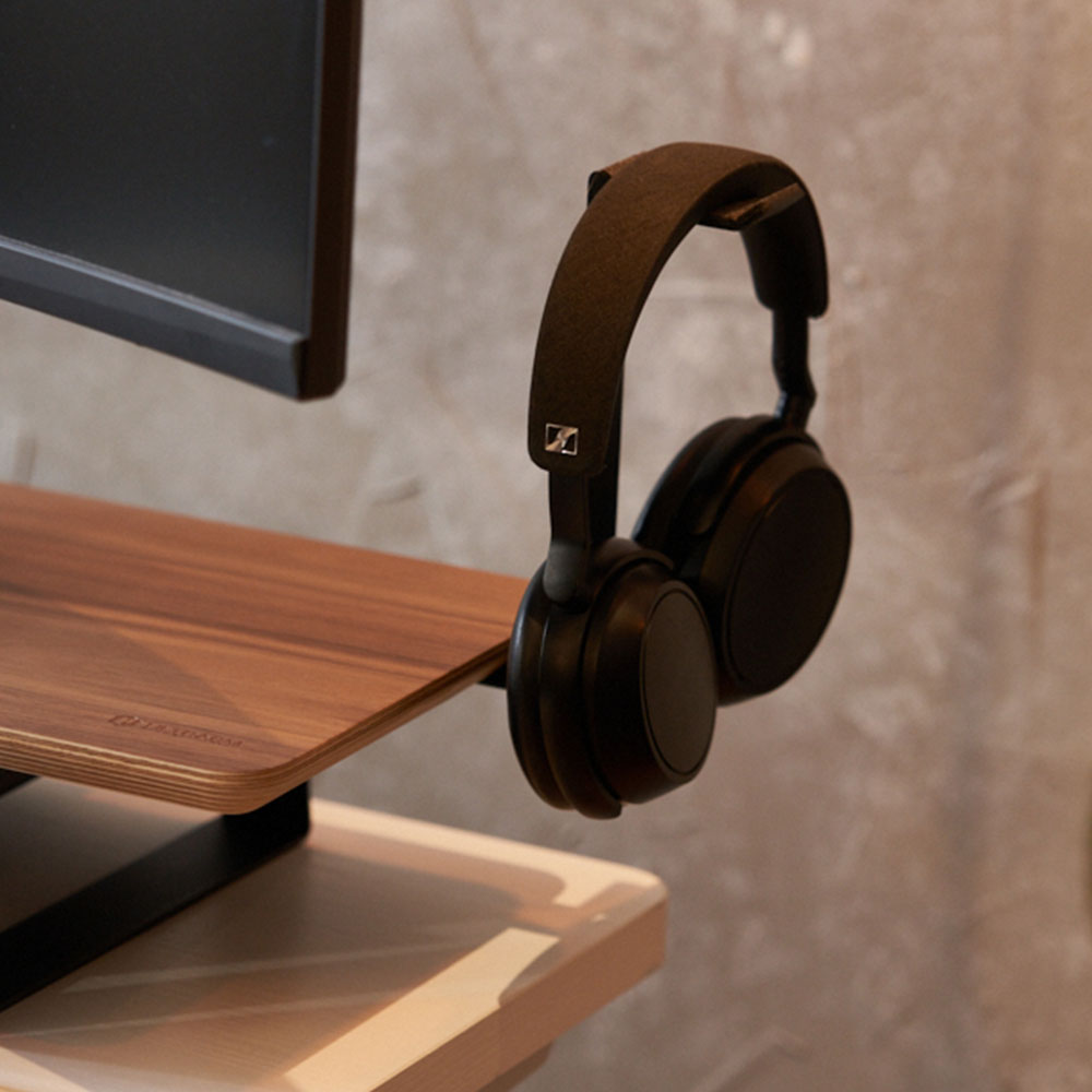 ULTRARM monitor arm and Moodular wooden monitor stand — modular, ergonomic, and designed for VISION ultrawide monitors. Enhances comfort, saves space, and elevates your workspace with precision craftsmanship.