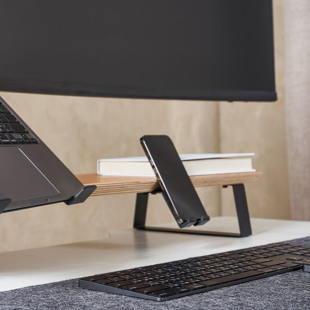 ULTRARM monitor arm and Moodular wooden monitor stand — modular, ergonomic, and designed for VISION ultrawide monitors. Enhances comfort, saves space, and elevates your workspace with precision craftsmanship.