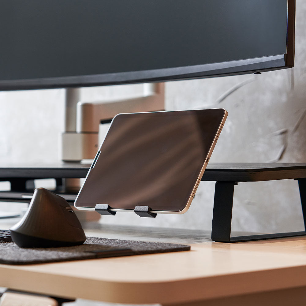 ULTRARM monitor arm and Moodular wooden monitor stand — modular, ergonomic, and designed for VISION ultrawide monitors. Enhances comfort, saves space, and elevates your workspace with precision craftsmanship.